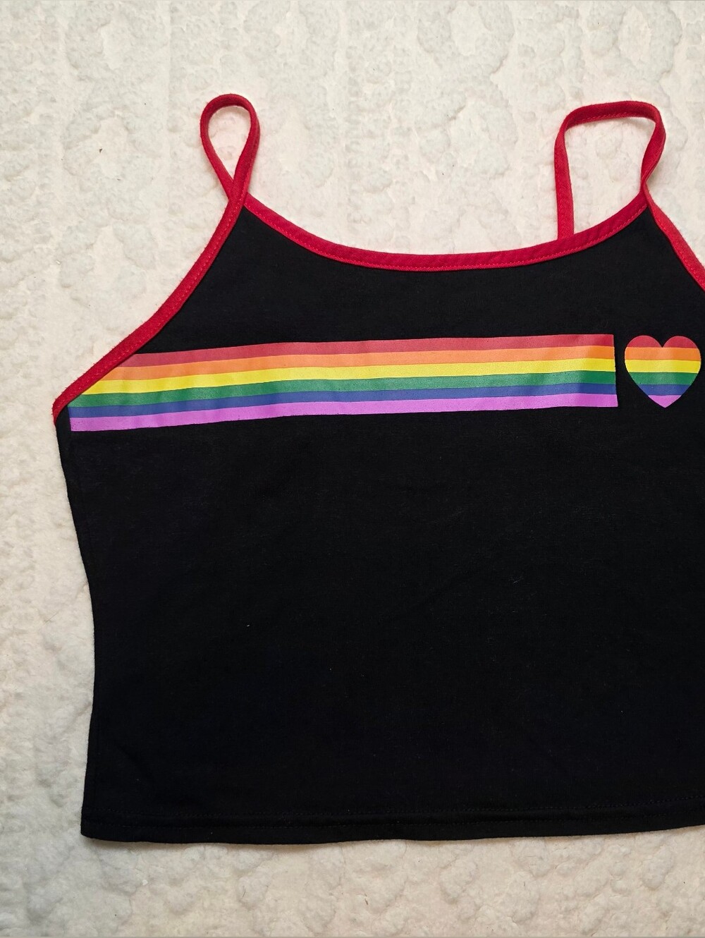 Bodyrage Black Rainbow Heart Cami Tank Top Medium